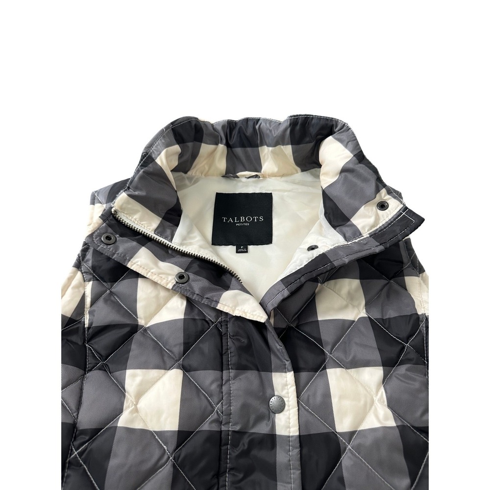 Talbots Petites Buffalo Plaid Quilted Puffer Vest Black White Grey Womens P - Picture 4 of 12